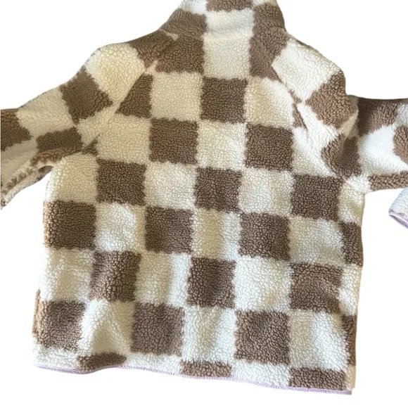 Checkered Brown and Cream Puffer Jacket - Picture 3 of 3